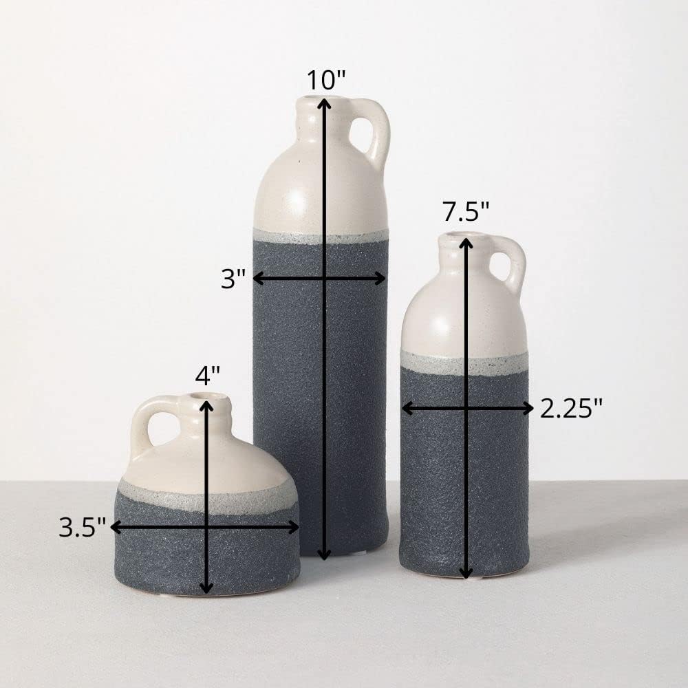 Sullivans Jug Vase Set, Two Tone White and Grey Texture Farmhouse Decor for Your Kitchen, Bedroom