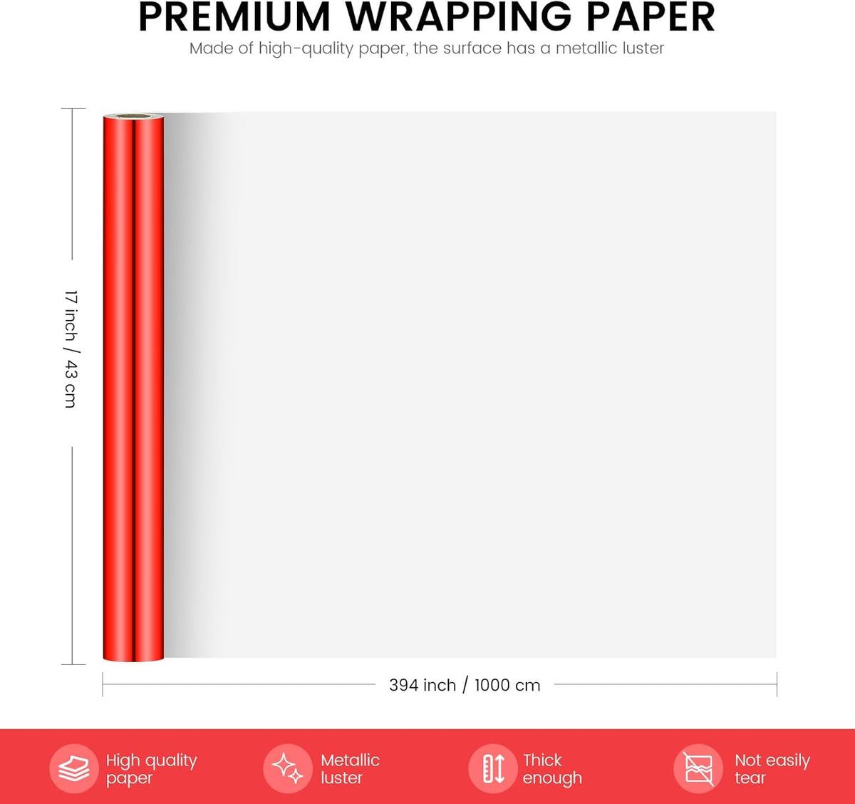KMER LIFE Metallic Wrapping Paper Roll 17 x 394 inch for Birthday, Christmas, Baby Shower