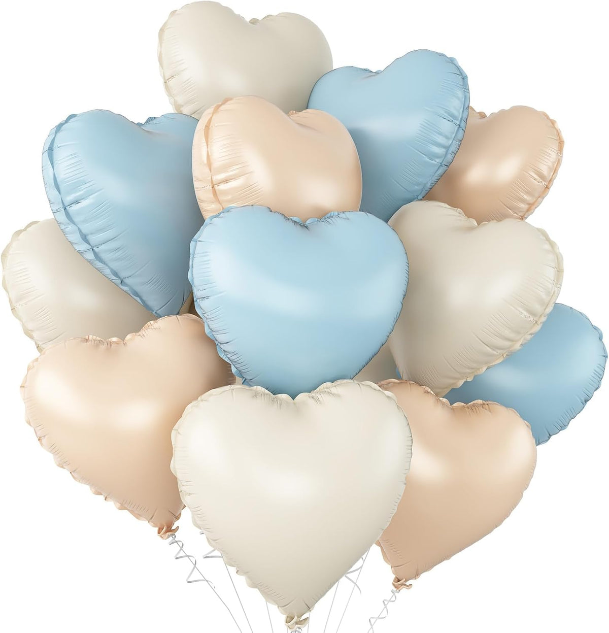 Blue Cream White Heart Balloons,12Pcs 18Inch Baby Blue Beige Apricot Nude Heart Shaped Foil Helium