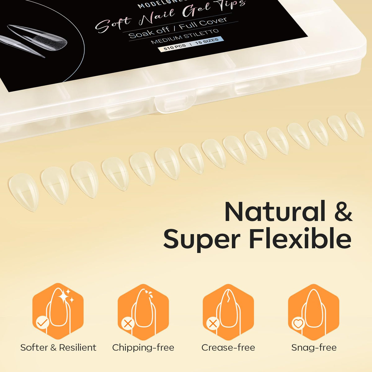 Modelones Medium Stiletto Fake Nail Tips - 510Pcs Gel Tips Pre-shaped Half Matte Full Cover Clear