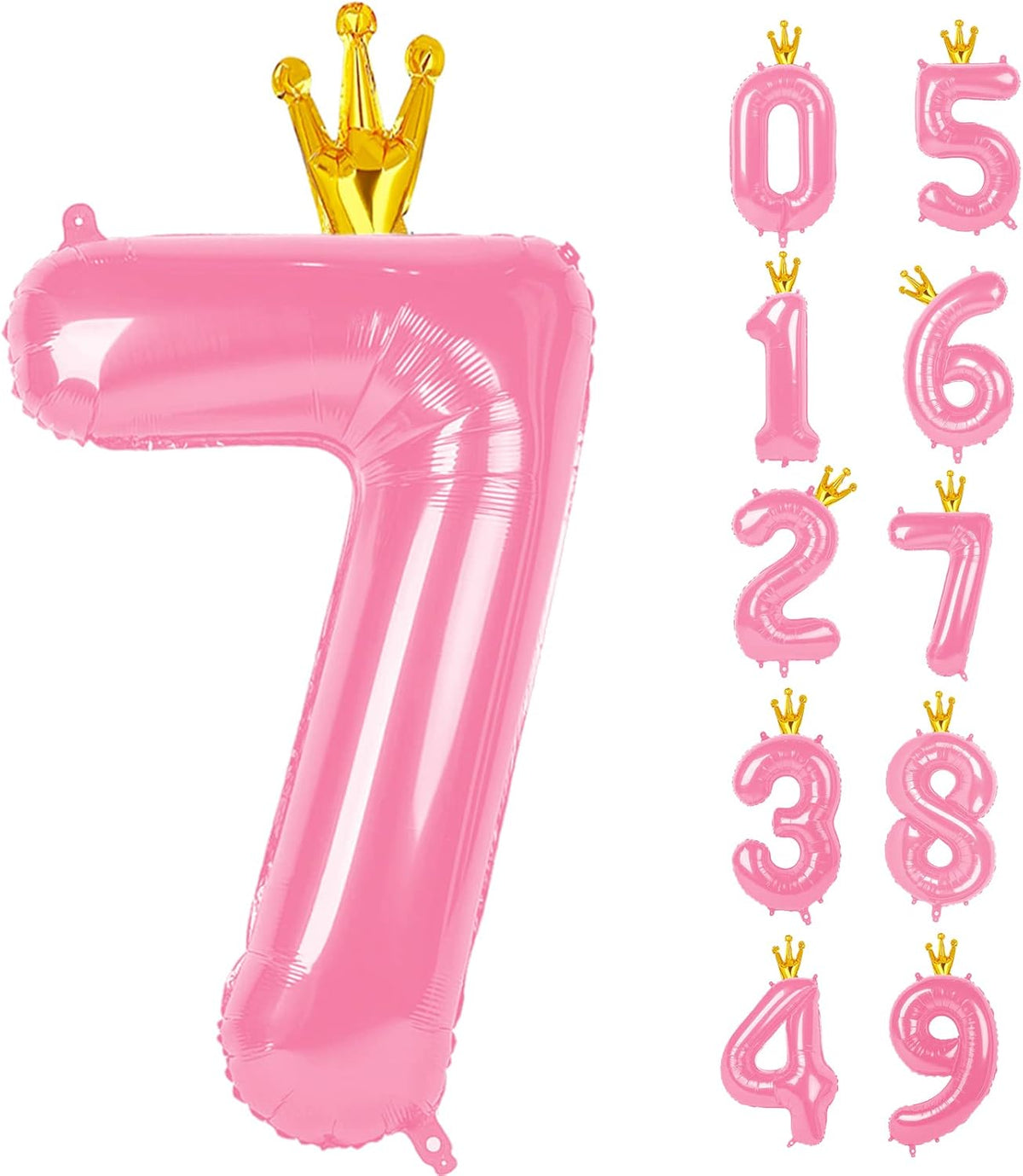 40 Inch Pink Number Balloon 0-9(Zero-Nine) with Crown, Big Size Happy Birthday Balloon, Foil Helium