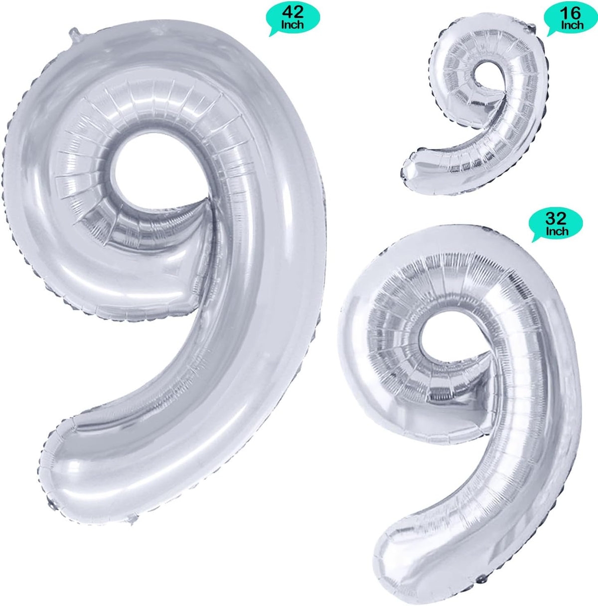 GOER Silver Foil Balloons Number 9,Huge Number Balloons for 9th Birthday Party Supplies Anniversary