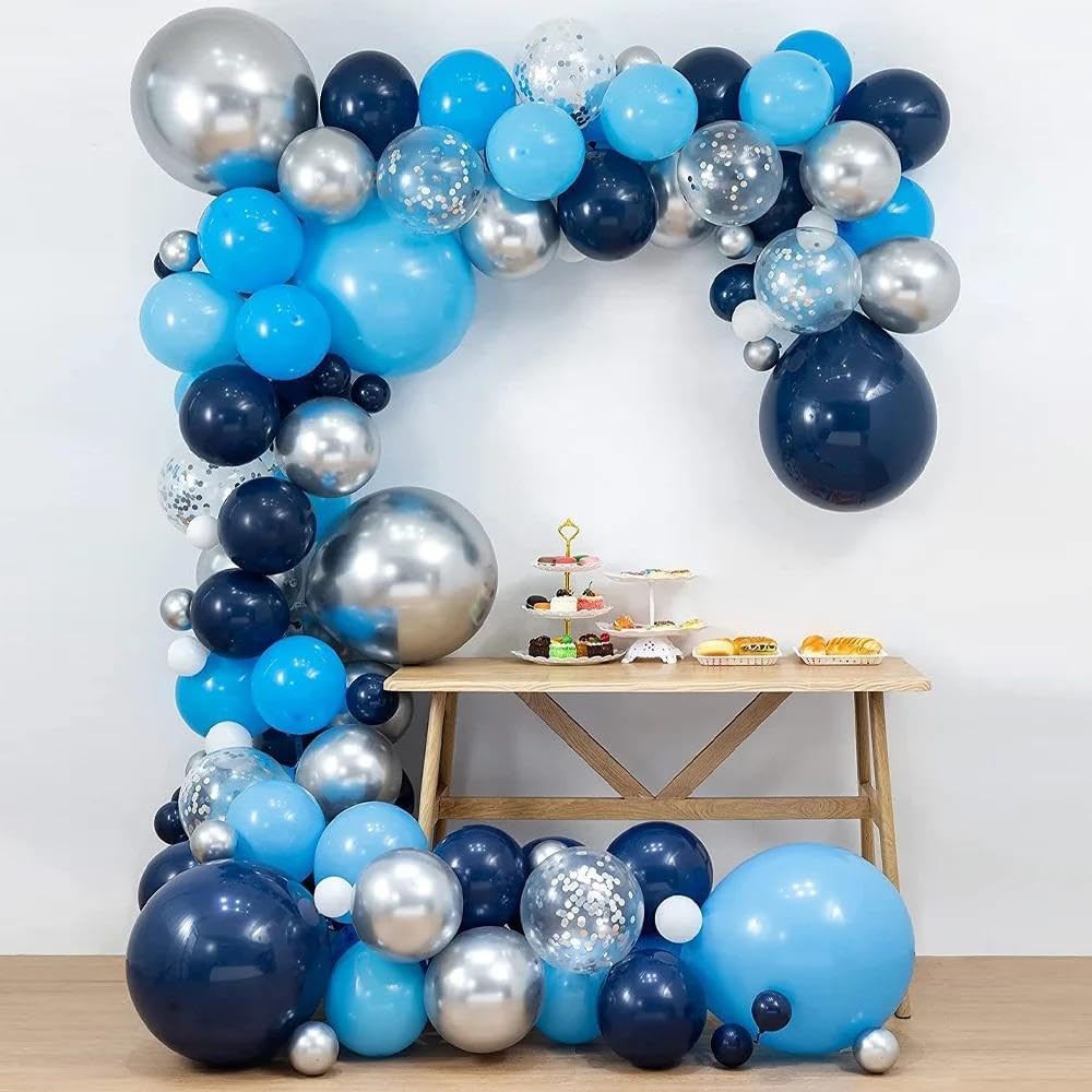 Paready Blue Silver Balloons, 50PCS Navy Royal Blue Balloons, 12 Inch Confetti Balloon Metallic