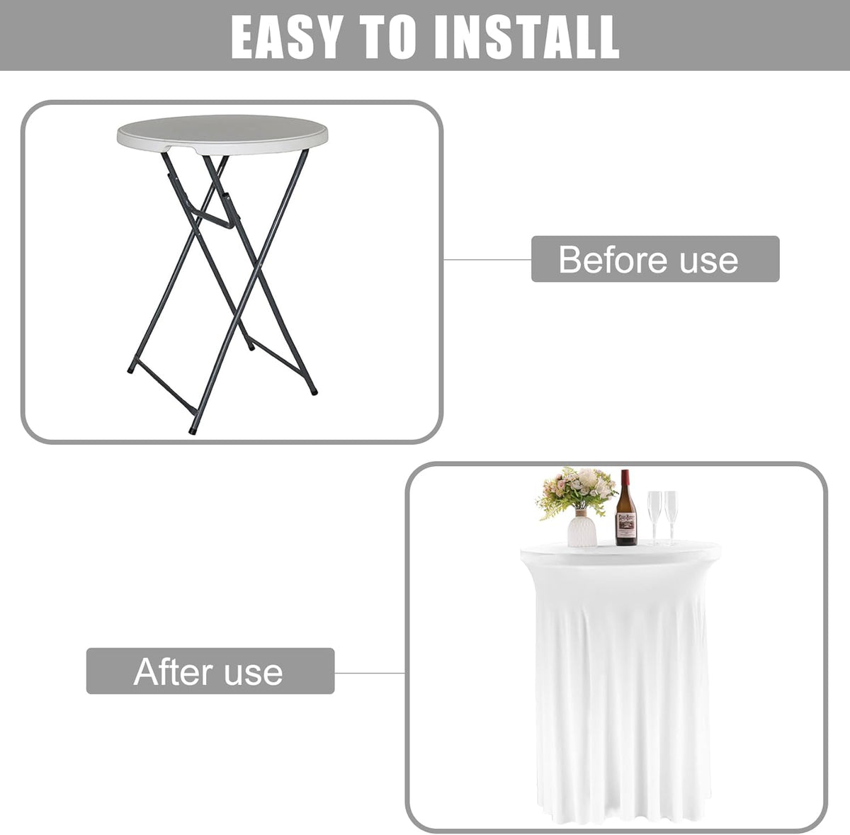 6 Pack Round Cocktail Tablecloth 32"x 43" Spandex Cocktail Table Skirt, Washable Stretch Fitted