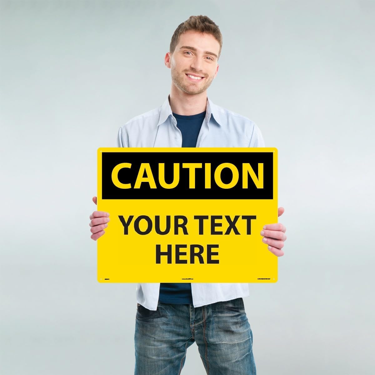 Custom OSHA Style Caution Sign 18" x 24" Plastic Sign, Customizable "Your Text Here", by