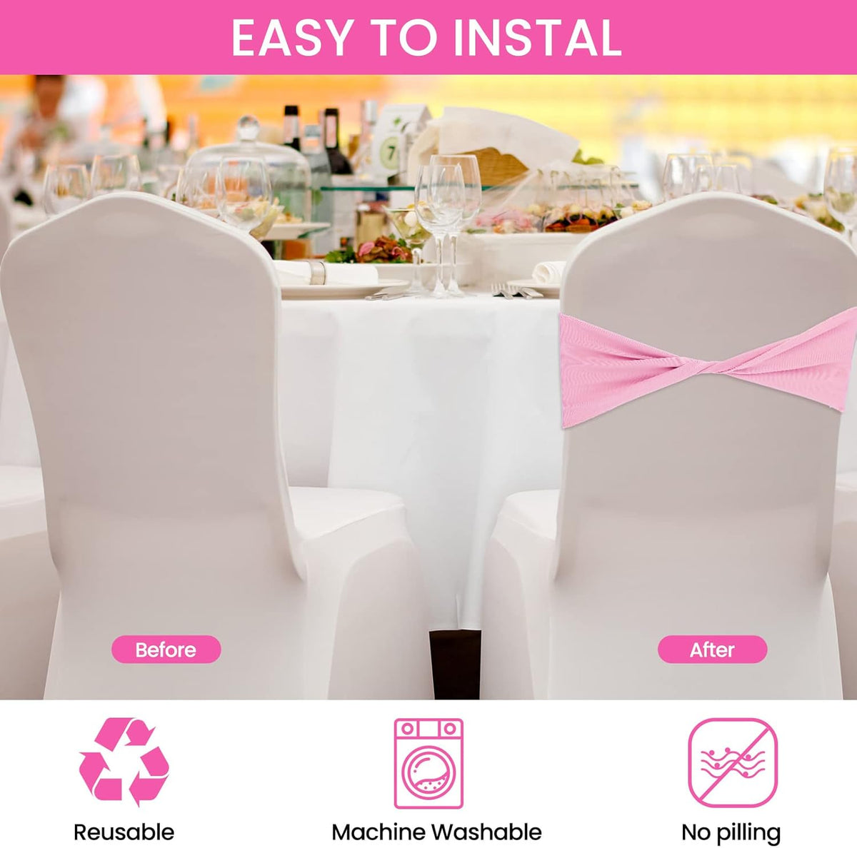 Kinlop 50 Pcs Spandex Chair Sashes Bows Chair BanB0C3V1RSWZds Slider Sashes for Covers Elastic
