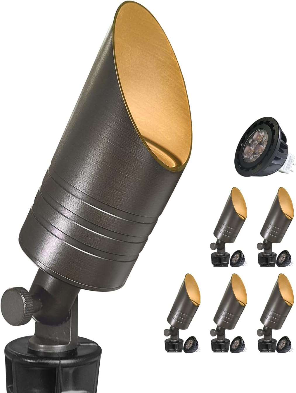 MALORY Brass Outdoor Spot Lights,12V AC/DC Low Voltage LED Landscape Lighting,Waterproof Spot Up
