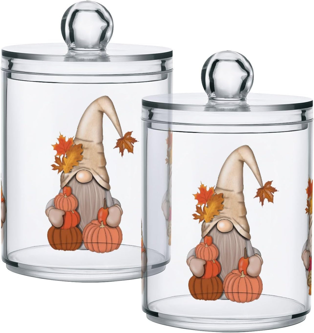 Gredecor 2 Pack Apothecary Jars with Lid Fall Gnome Maple Pumpkins Qtip Holder Dispenser Storage