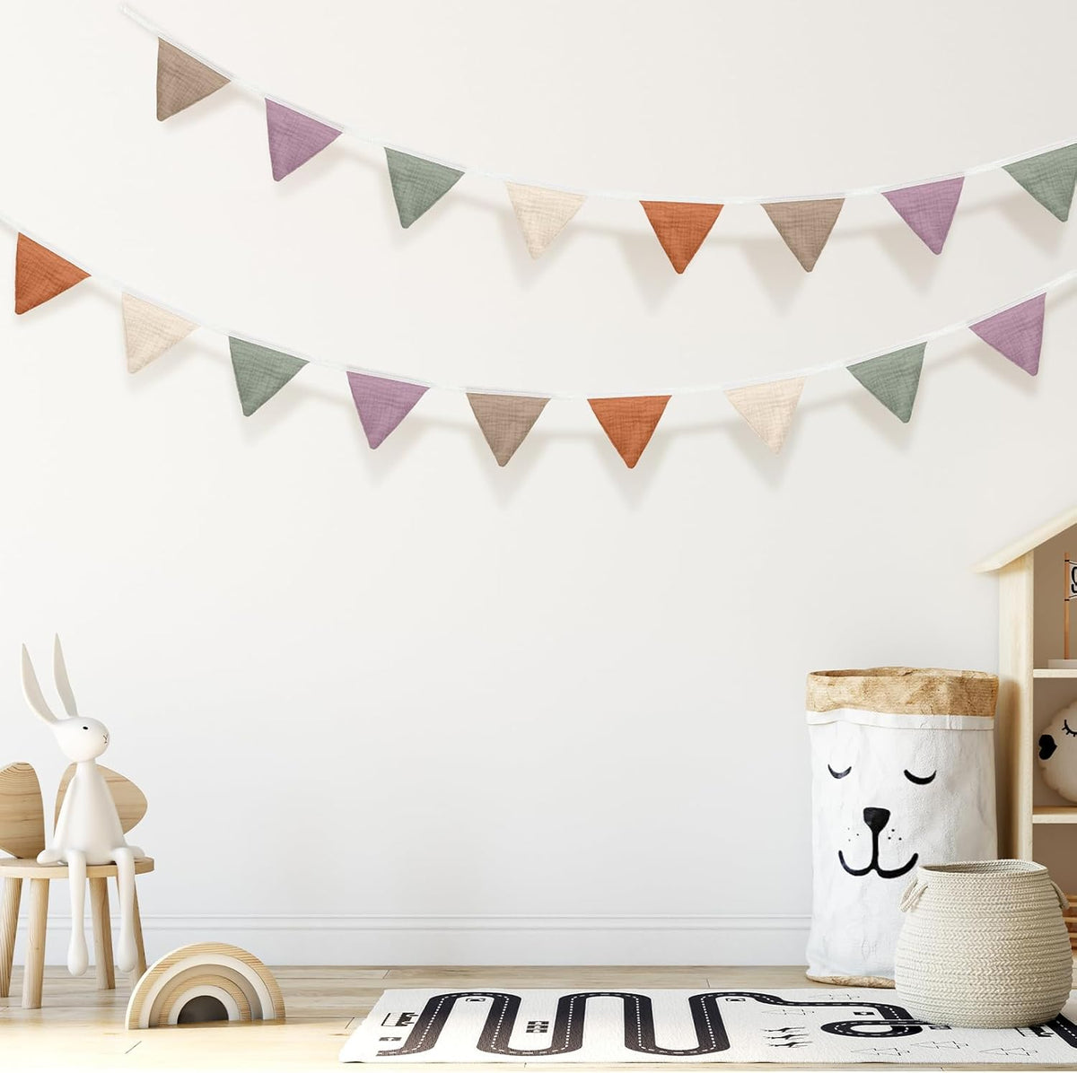Oudain 15.5 ft Pennant Banner Flags, 2 Pcs Nursery Garland Triangle Bunting Flag Baby Banner for