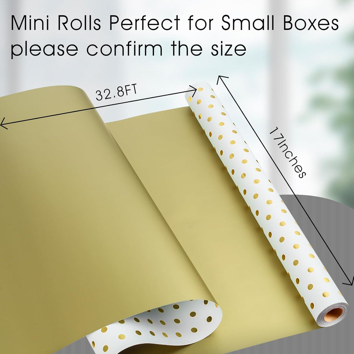 Flyhill Reversible Wrapping Paper-Mini Roll,Gold Foil and Polka Dot Design for