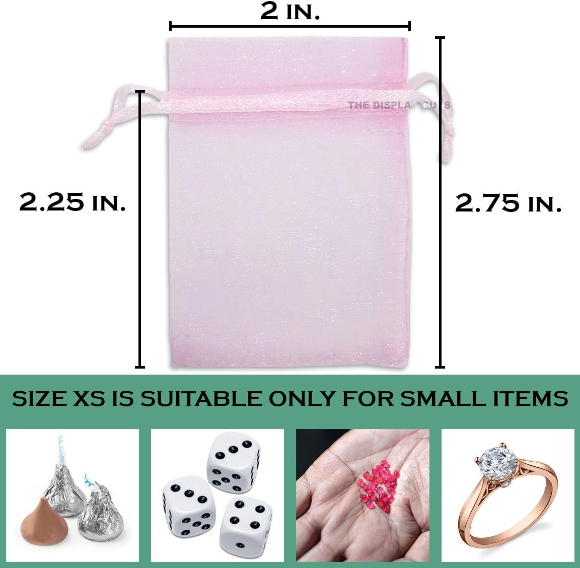 TheDisplayGuys 48-Pack 2" x 2-3/4" Pink Sheer Organza Gift Bags with Drawstring, Jewelry Candy