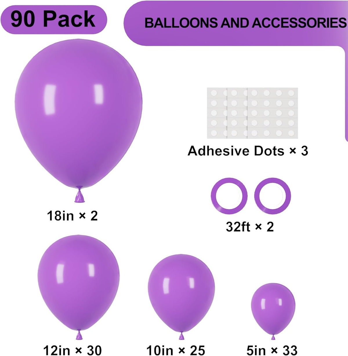 90pack Purple Balloons Different Size 18/12/10/5 Inch Purple Balloon Garland Arch Kit for