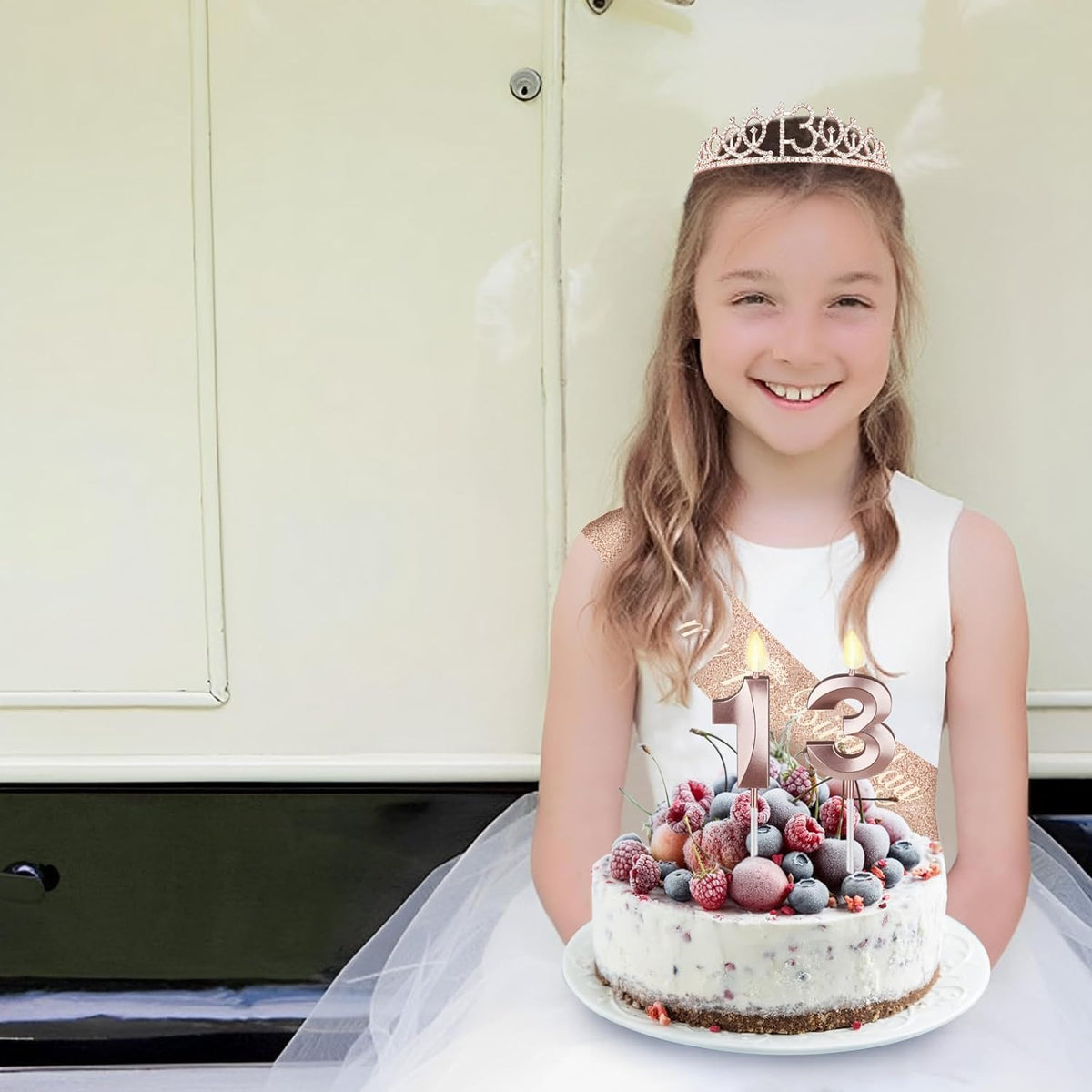 13th Birthday Decorations for Girls, Including Sash, Crown/Tiara, Candles and Cake Topper, Rose