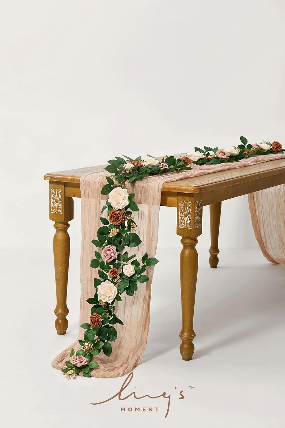 Ling's moment 5FT Artificial Flower Garland Rust Rose Leaves Floral Garland Ivory Arch Flowers Vine