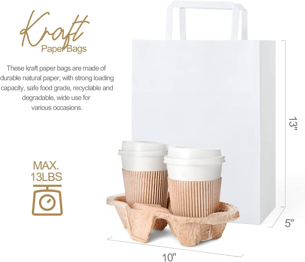 GSSUSA Paper Bags with Handles 10"X5"X13" Gift Bags Medium Size 200 Pack Kraft Paper Bag for Retail