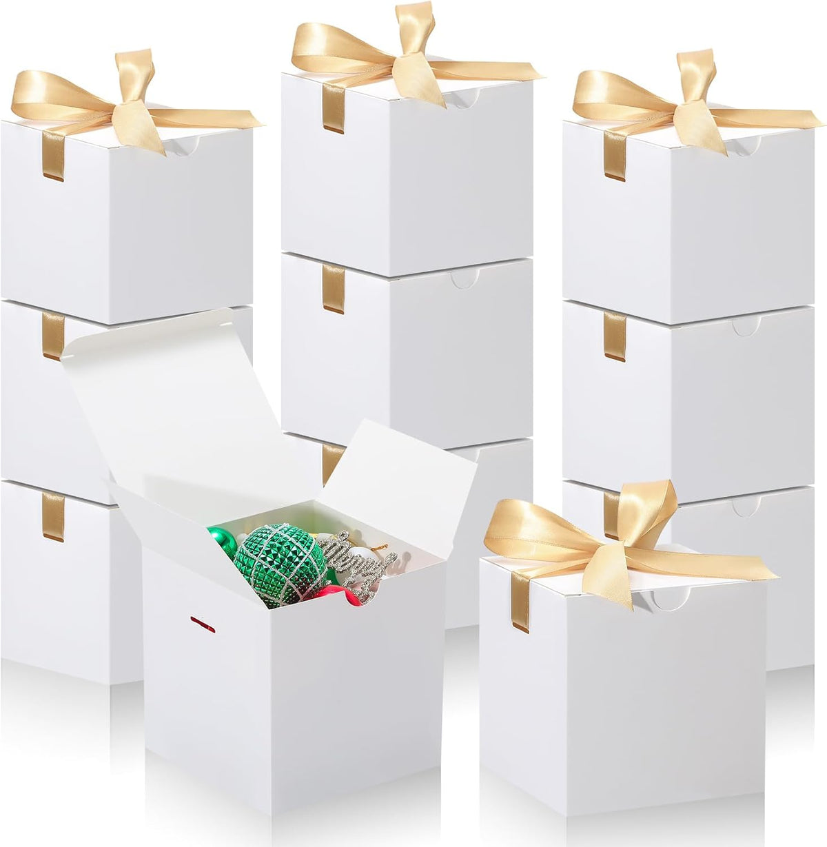 DOYIDE Small Gift Boxes, 20 Pack 5x5x5 Inch White Elegant Paper Boxes with Ribbons, Crafting