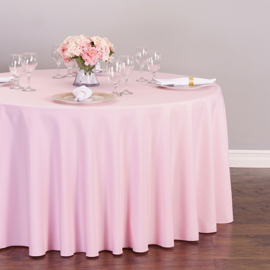 LTC LINENS 2 Pack 120 Inch Round Tablecloths Pink - Great for 60 Inch Round Table Floor Length