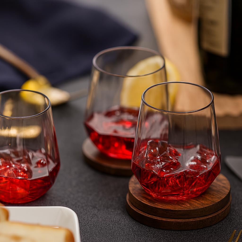 40 count Diamond Unbreakable Stemless Plastic Wine Champagne Whiskey Glasses Elegant Durable