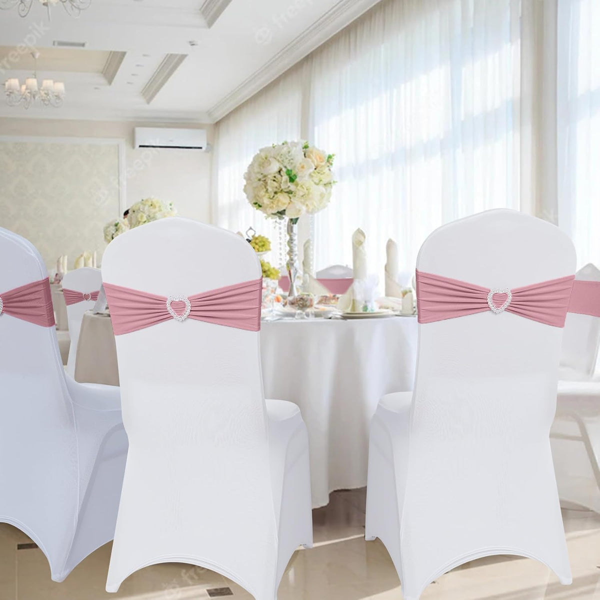 Howhic Pack of 120 Spandex Chair Sashes Bows Stretch Chair Cover Band with Buckle Slider Universal