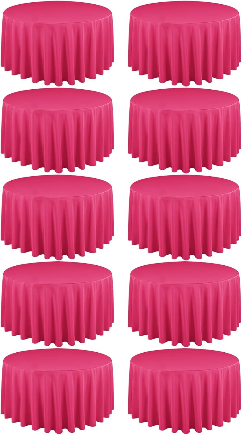 10 Pack Hot Pink Round Tablecloths 120 Inch, Circle Bulk Washable Linen Polyester Tablecloth, Table