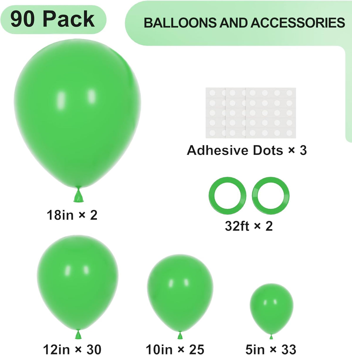 90pack Green Balloons Different Size 18/12/10/5 Inch Green Balloon Garland Arch Kit for Graduation