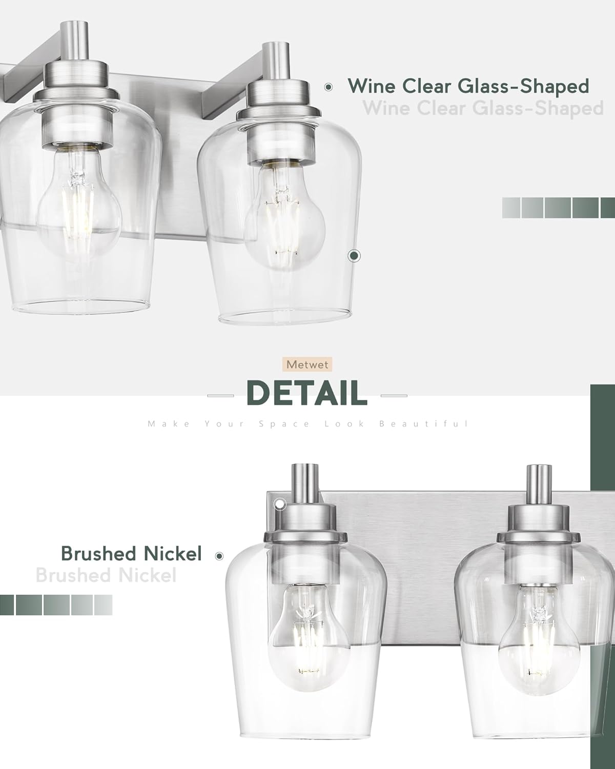 Bathroom Light Fixtures, 3-Light Modern Vanity Light with Clear Glass Wine Glass-Shaped Shade