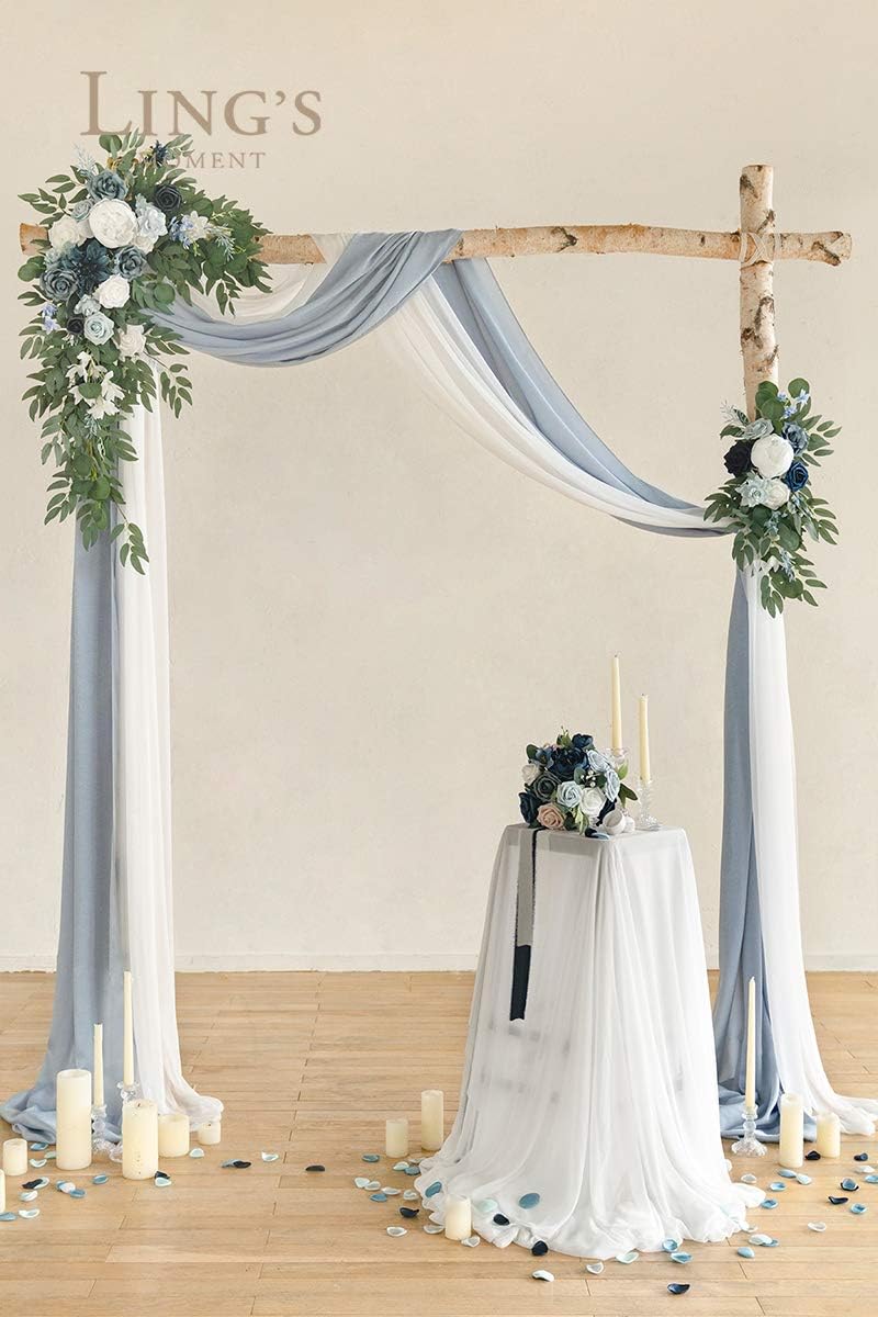 Ling's Moment Dusty Blue Artificial Wedding Arch Flowers Kit Pack of 4, 2pcs Hanging Flower