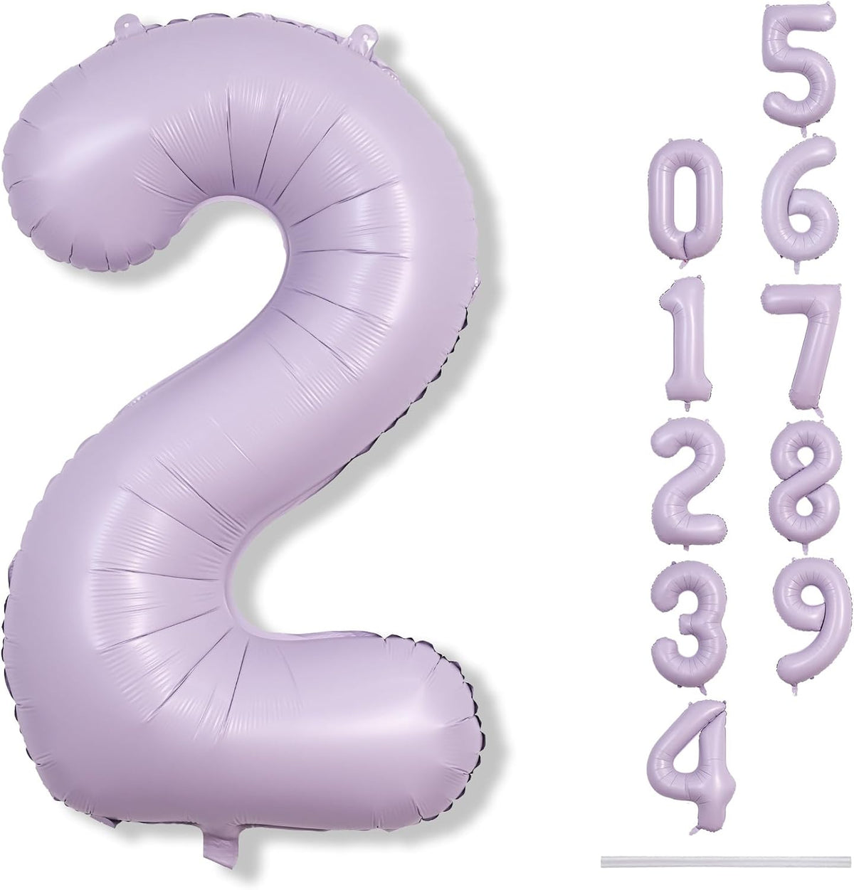 Light Purple 2 Balloons, 40 Inch Giant Lilac Helium Mylar Foil Number 0-9, Pastel Dusty Purple 2nd