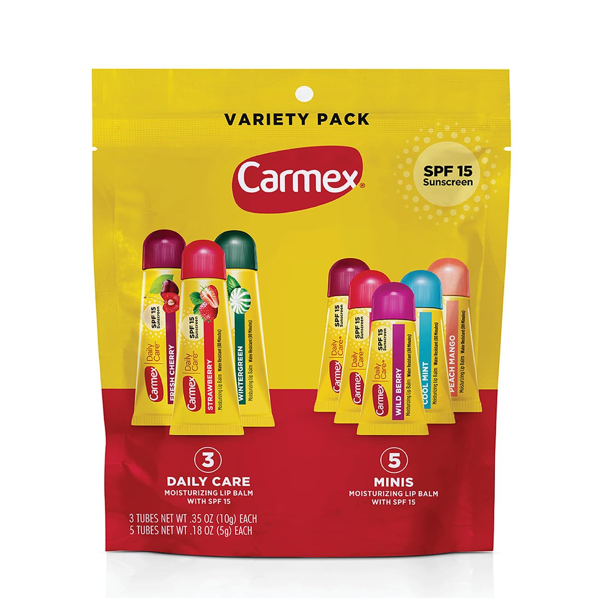 Carmex Daily Care and Daily Care Minis Moisturizing Lip Balm Pack, SPF 15, Multi-Flavor Lip Care