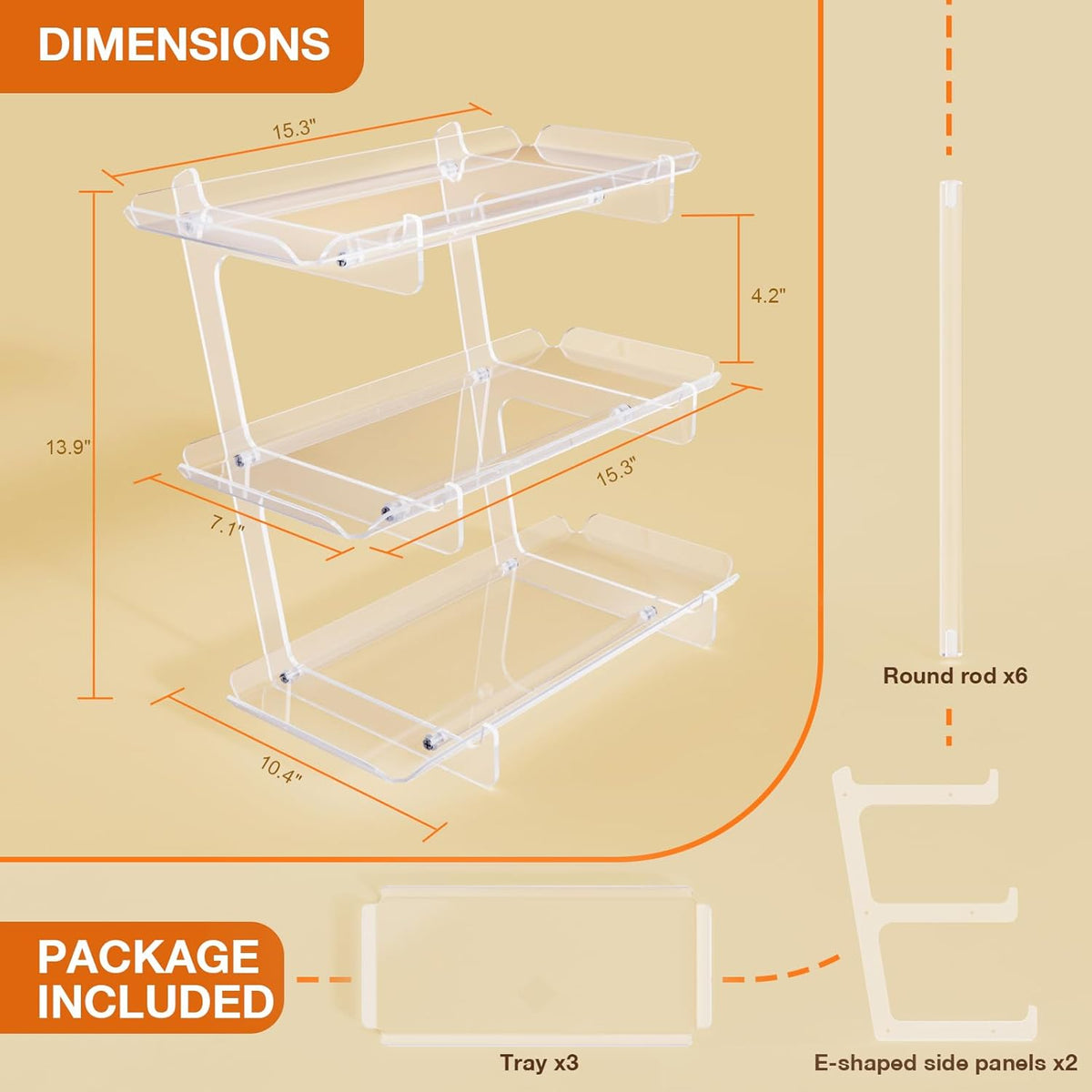 3 Tier Acrylic Serving Tray, 15.3" x 7.1" Dessert Table Display Set Stand for Party, Desserts