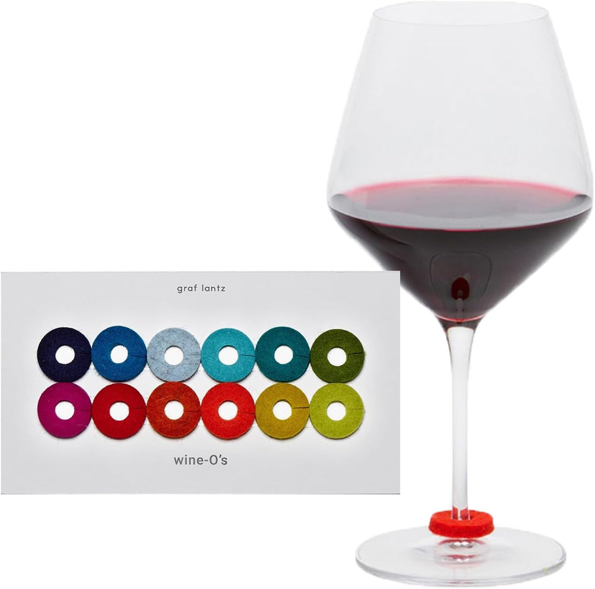 Graf Lantz - Wine-O's Merino Wool Wine Glass Charms (Rainbow) 12 Count - Drink Markers with Note