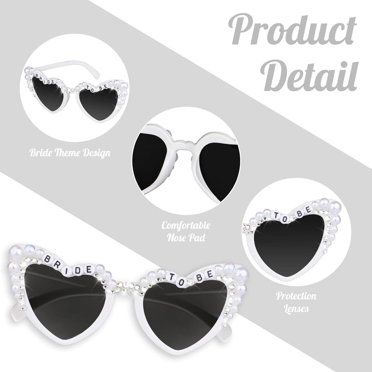 Bride Sunglasses for Bachelorette White Heart Glasses for Bride to Be Gift, Bachelorette