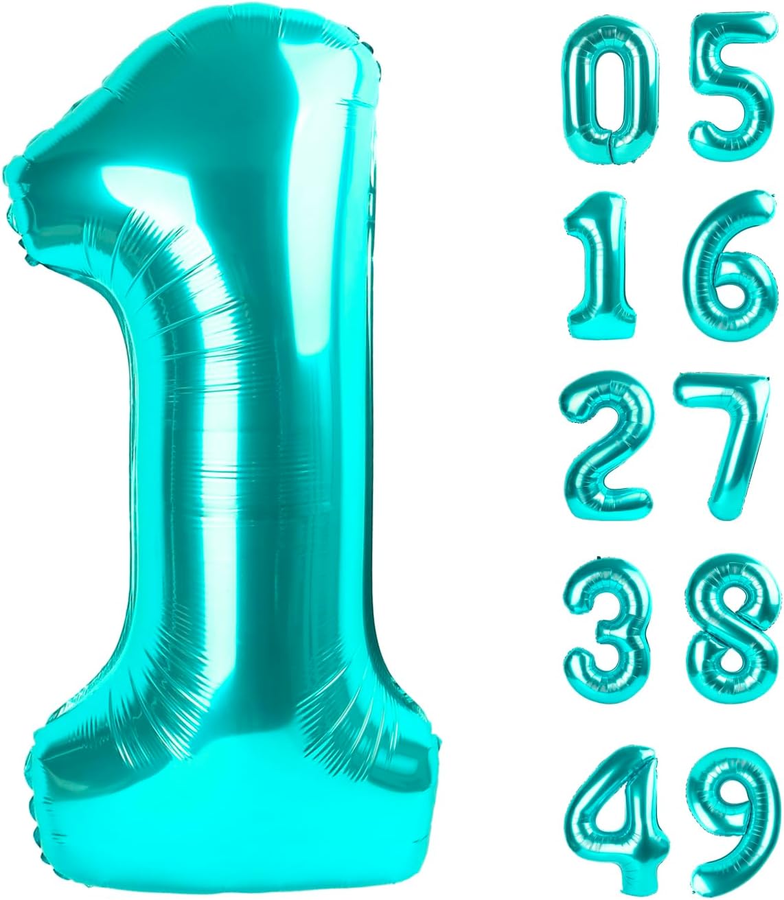 Teal Blue Number 1 Balloon 40 inch, Number 1 Birthday Balloons for Boy Girl, Teal Blue Foil One