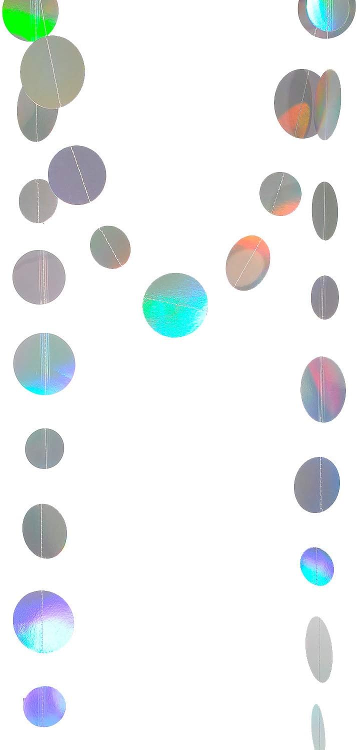 Holographic Paper Garland Shiny Iridescent Circle Dots Party Streamer Banner Backdrop Hanging