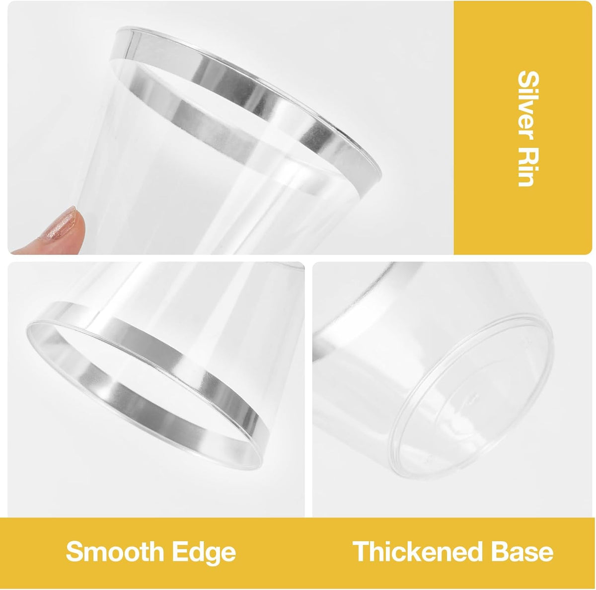 Goodluck 50PCS 9oz Plastic Cups for Party, Disposable Silver Plastic Cups, Cocktail Glasses for