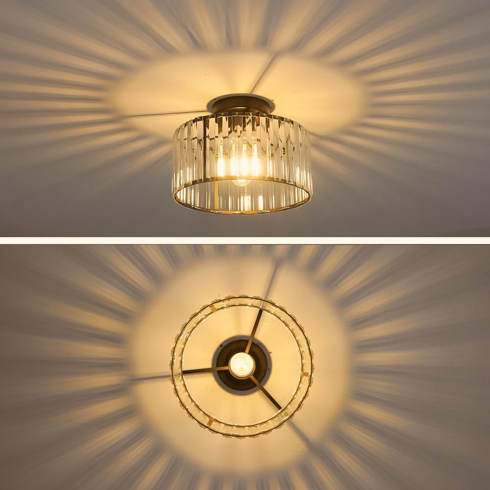 Crystal Ceiling Light Fixture, Modern Semi Flush Mount Ceiling Light, Black Close To Ceiling Light