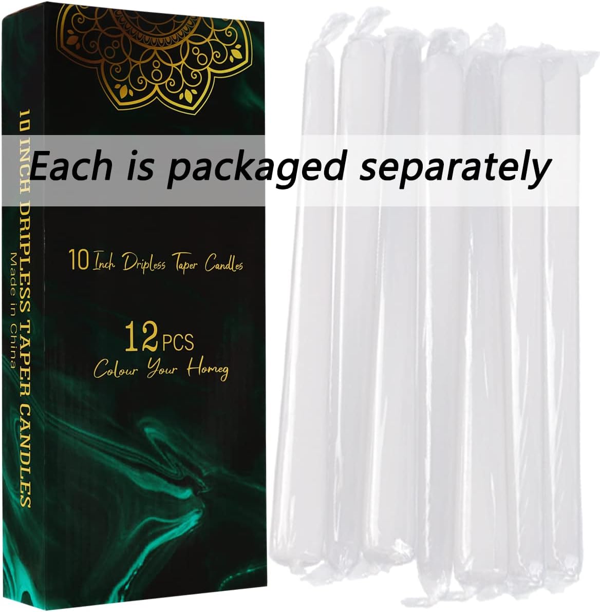 Dripless Taper Candles - Unscented White Candles Bulk - Candle Sticks Long Burning 7.5-8 Hours