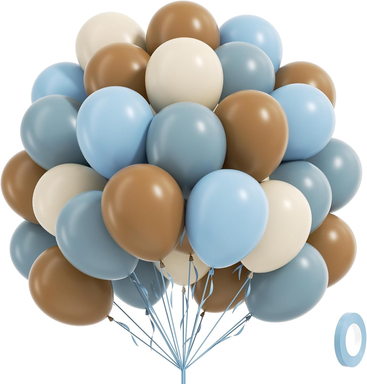 60pcs Blue and Brown Balloons 12inch with Brown Dusty Pastel Blue Sand White Balloons for One Sweet