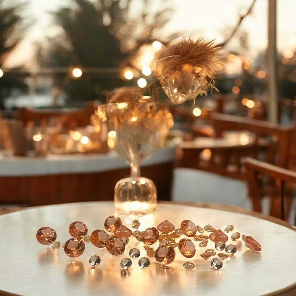 HappyFiller 720 PCS Champagne Acrylic Diamonds Gems for Fall Decoration Vase Fillers,Wedding