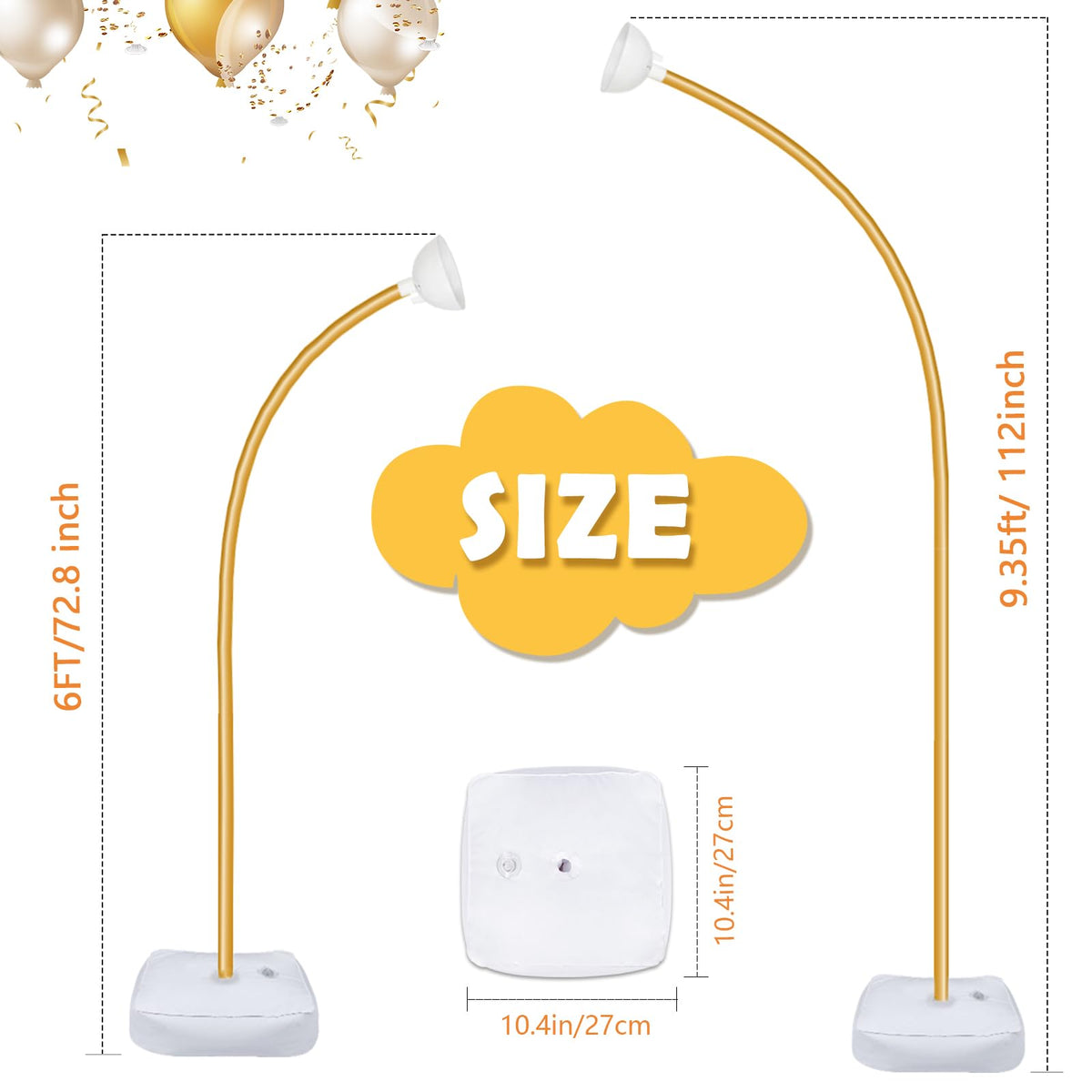 AerWo Balloon Arch Kit 9.35FT & 6FT, Free Bending Half Balloon Arch Stand with Base, Floor Gold