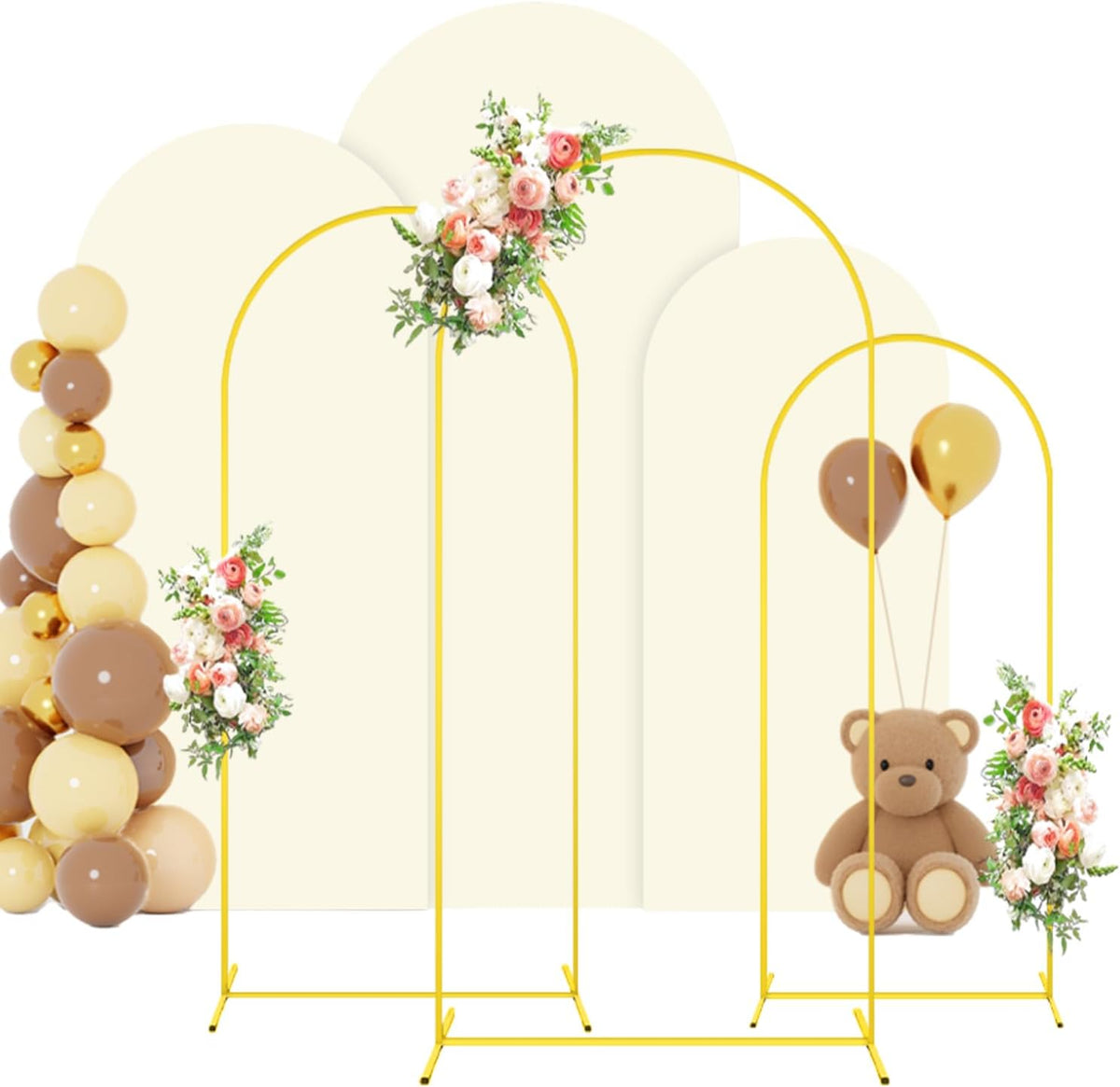 FOTSHARER Arch Backdrop Stand and Cover Set (7.2FT, 6.6FT, 6FT) Metal Wedding Arch Stands Ivory