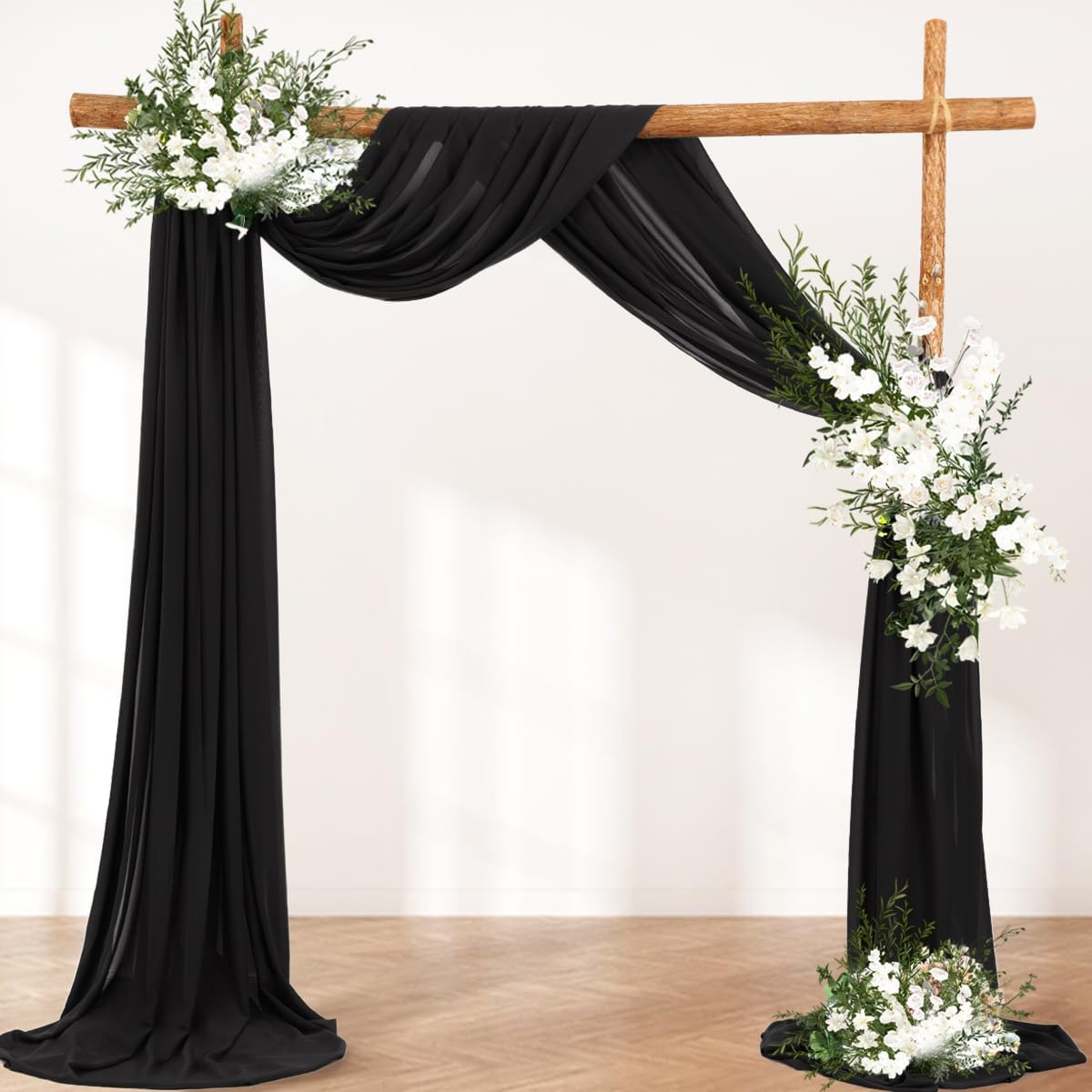 Wedding Arch Draping Fabric 1 Panel 30'' x 18FT Black Sheer Chiffon Arch Drapery for Photo Booth