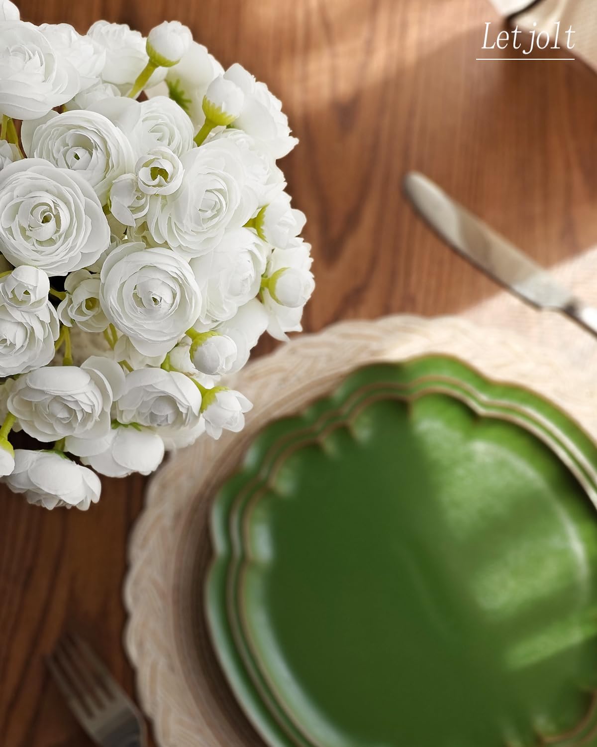 Letjolt Ranunculus Artificial Flower White Silk Flowers Faux DIY Bouquet for Wedding Engagement