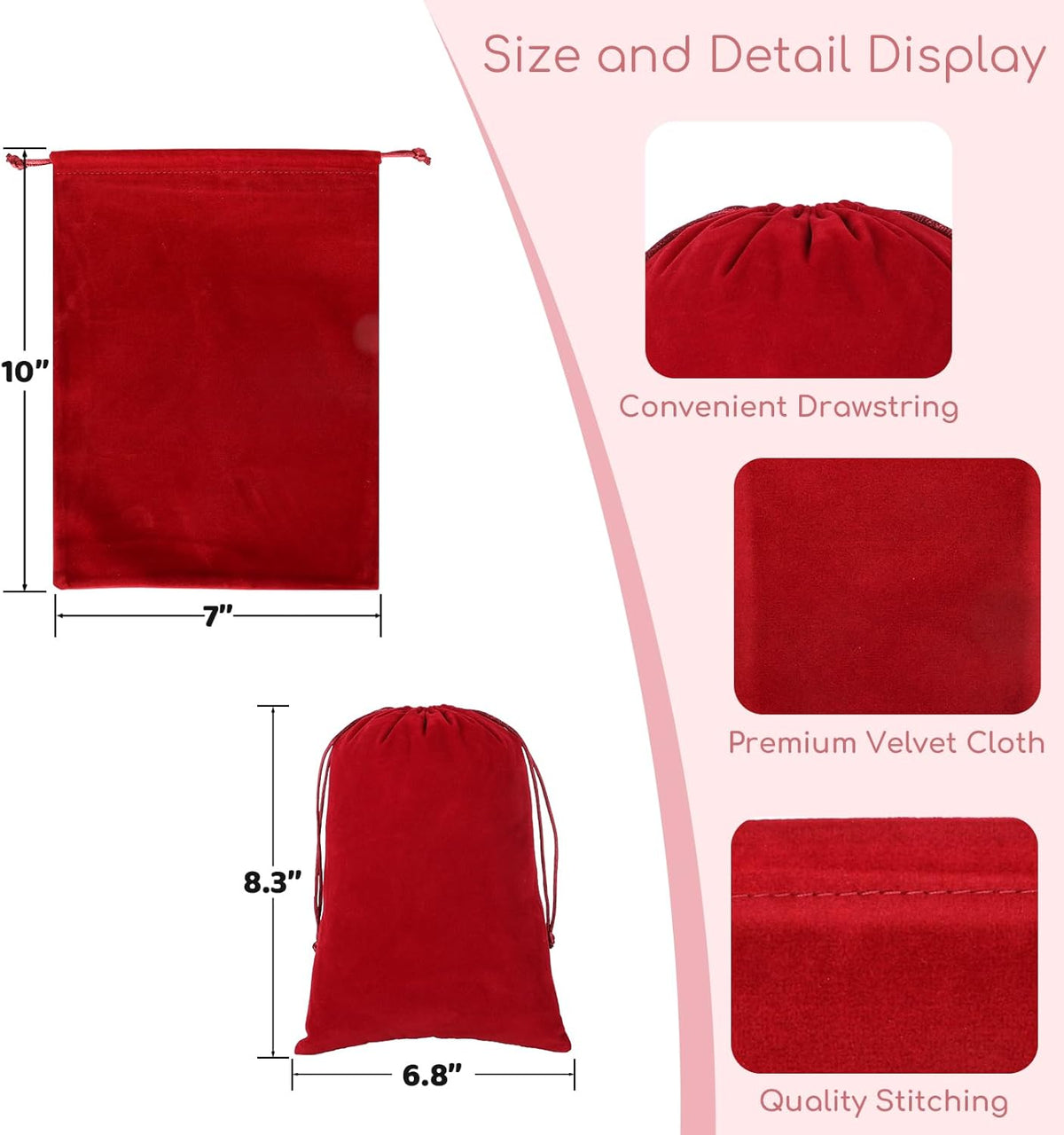 Velvet Drawstring Jewelry Bag, 50Pcs Wine Red Dice Bag, 7x10 Tarot Card Holder, Or Wrapping