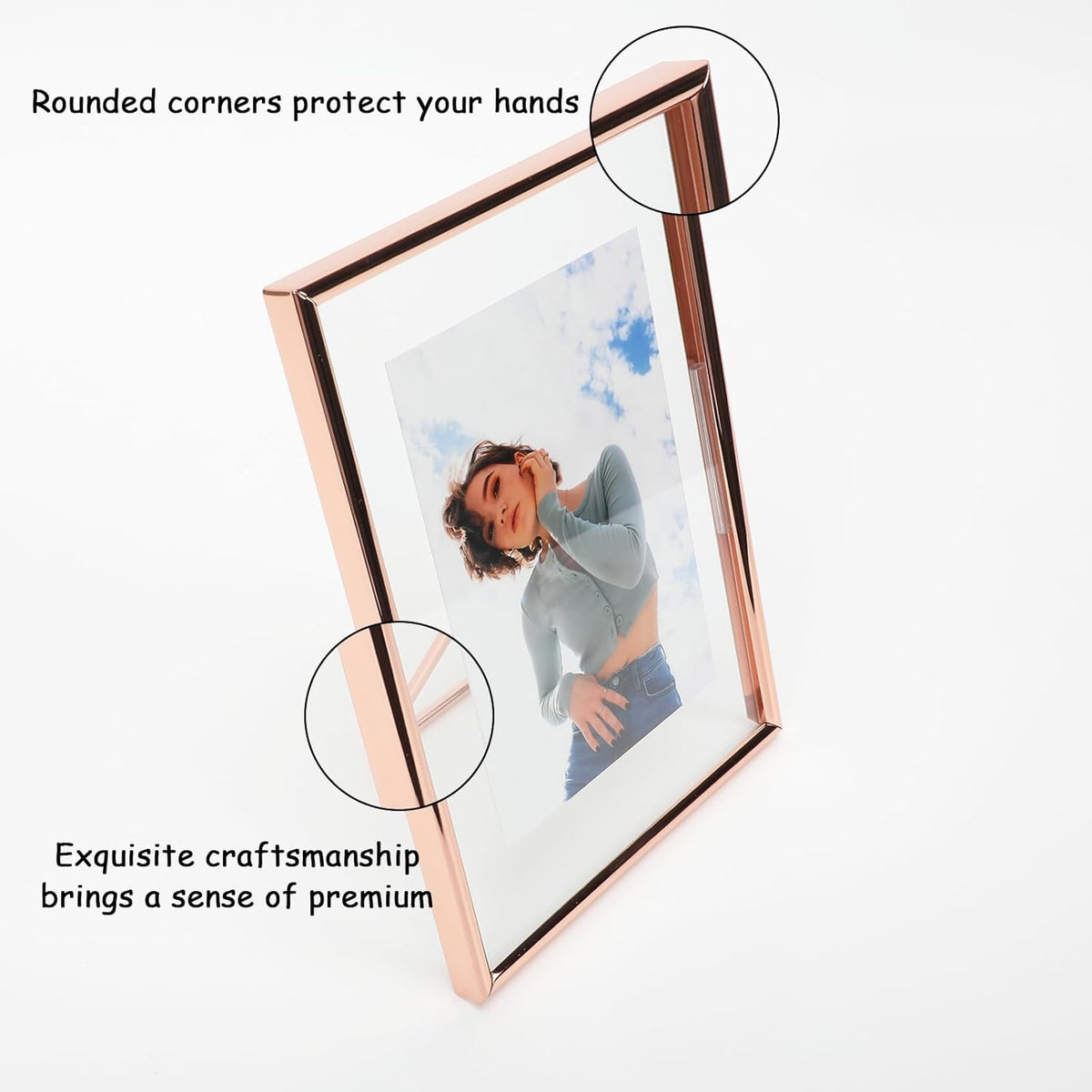 Rose Gold Floating Frame (5"x7",Vertical) with “Heart”, For Picture 4x6,3x5, 2x3, Classy Gift For