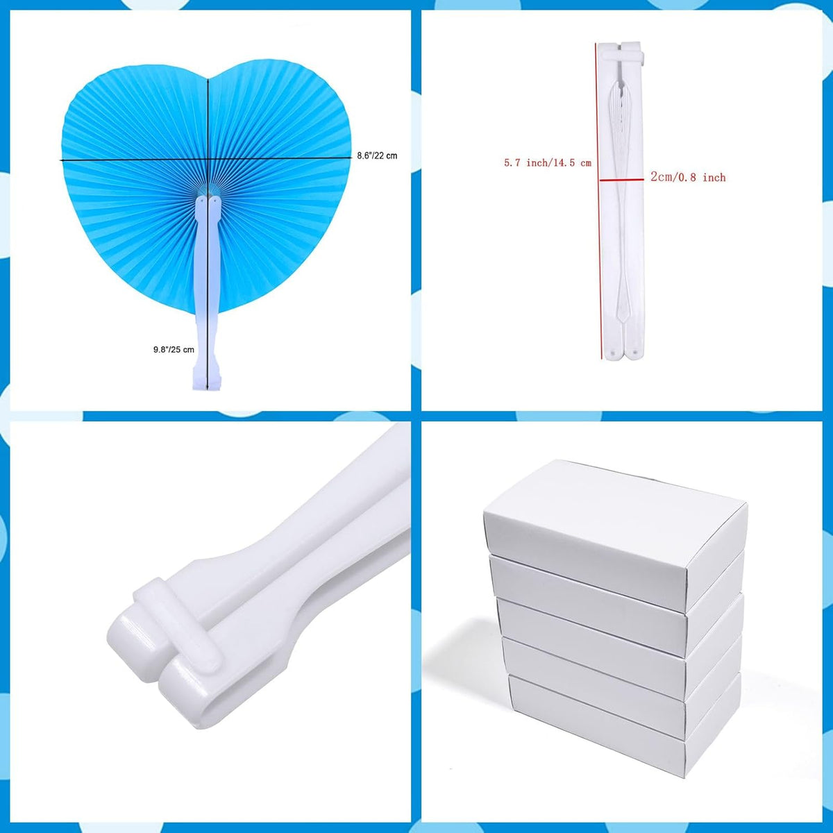 12 Packs Decorative Paper Folding Hand Fans Handheld,Blue Heart Foldable Wedding Fans Chinese and