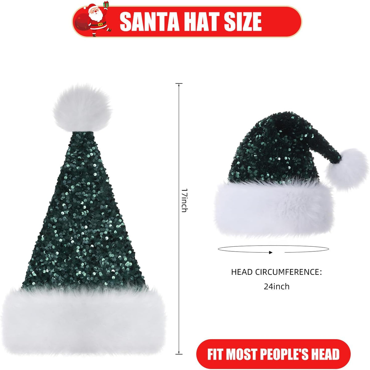 Personalized Sequin Santa Hat for Adults, Red Glitter Christmas Party Hat, Xmas Halloween New Year