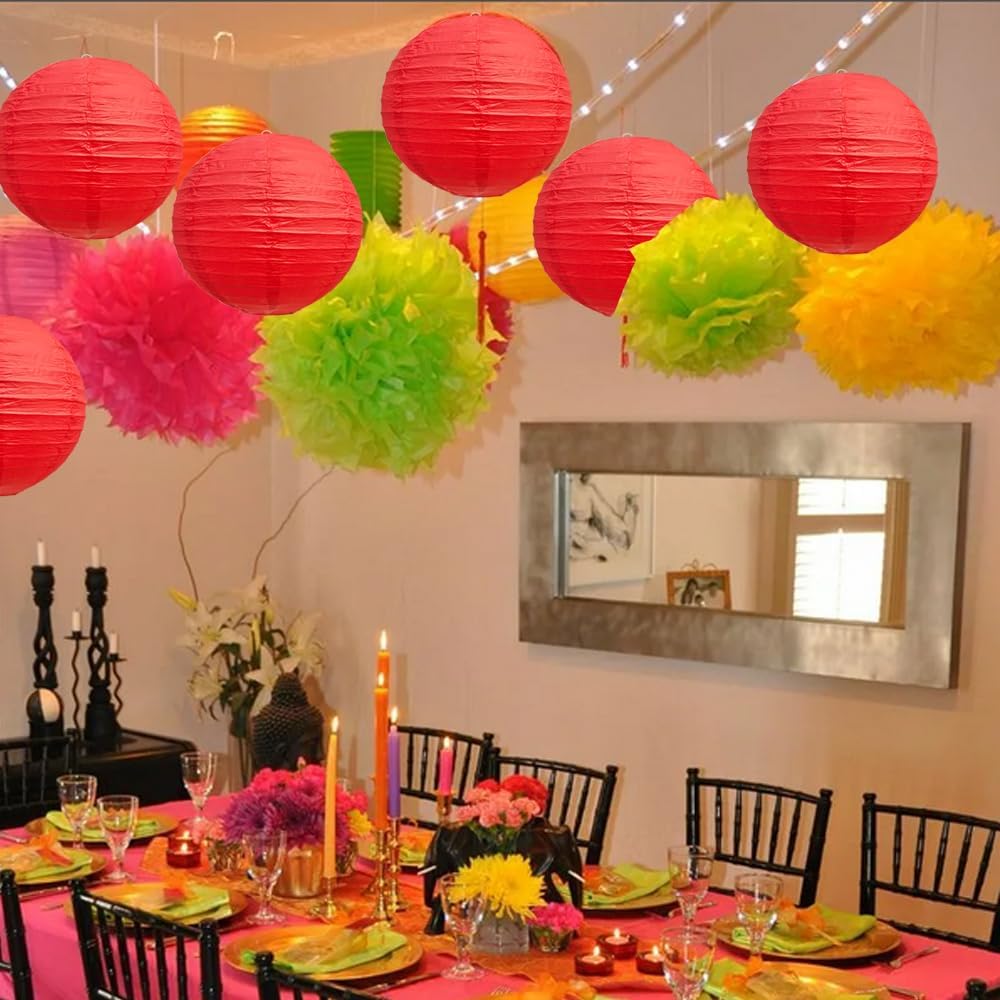 BEISHIDA 8-Inch Red Round Paper Lanterns Decorative Hanging Asia Chinese Japanese Paper Lanterns