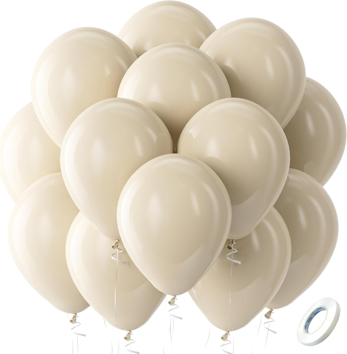 Bezente White Sand Latex Party Balloons - 100 Pack 12 inch Round Helium Sand White Balloons for