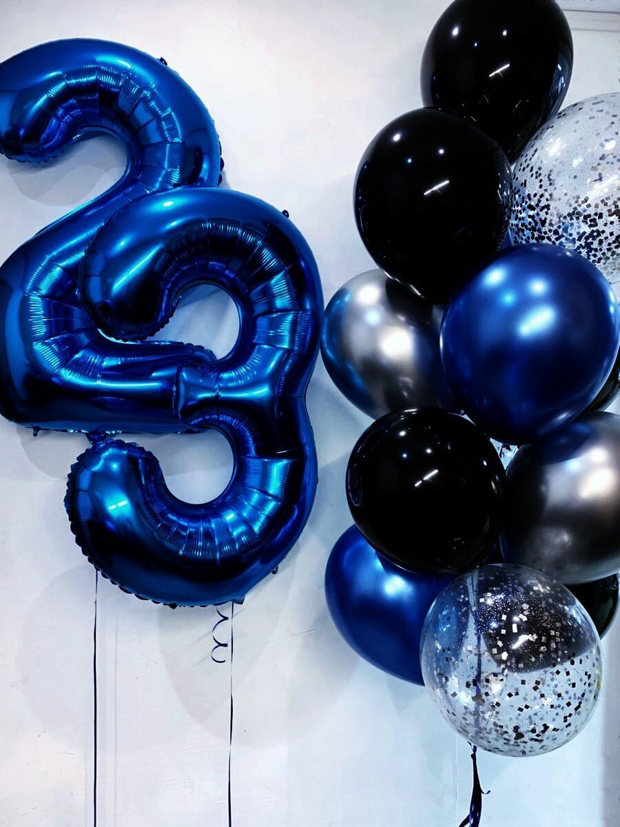 40 Inch Night Blue 3 Large Number Balloon, 3 13 23 30 33 36 Night Blue Birthday Party Decorations